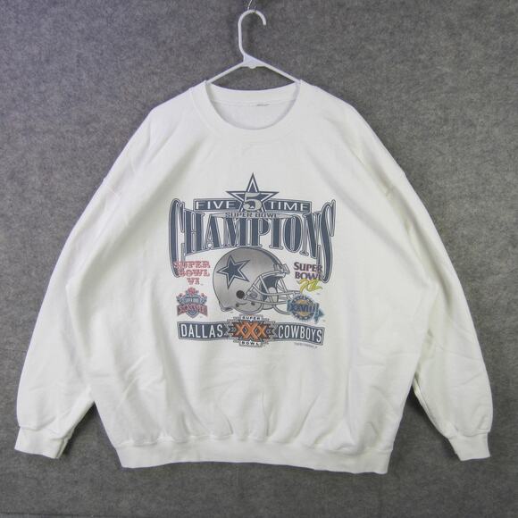 Vintage Dallas Cowboys Sweater Mens White NFL Football Five Time Champions 90s - Picture 1 of 7